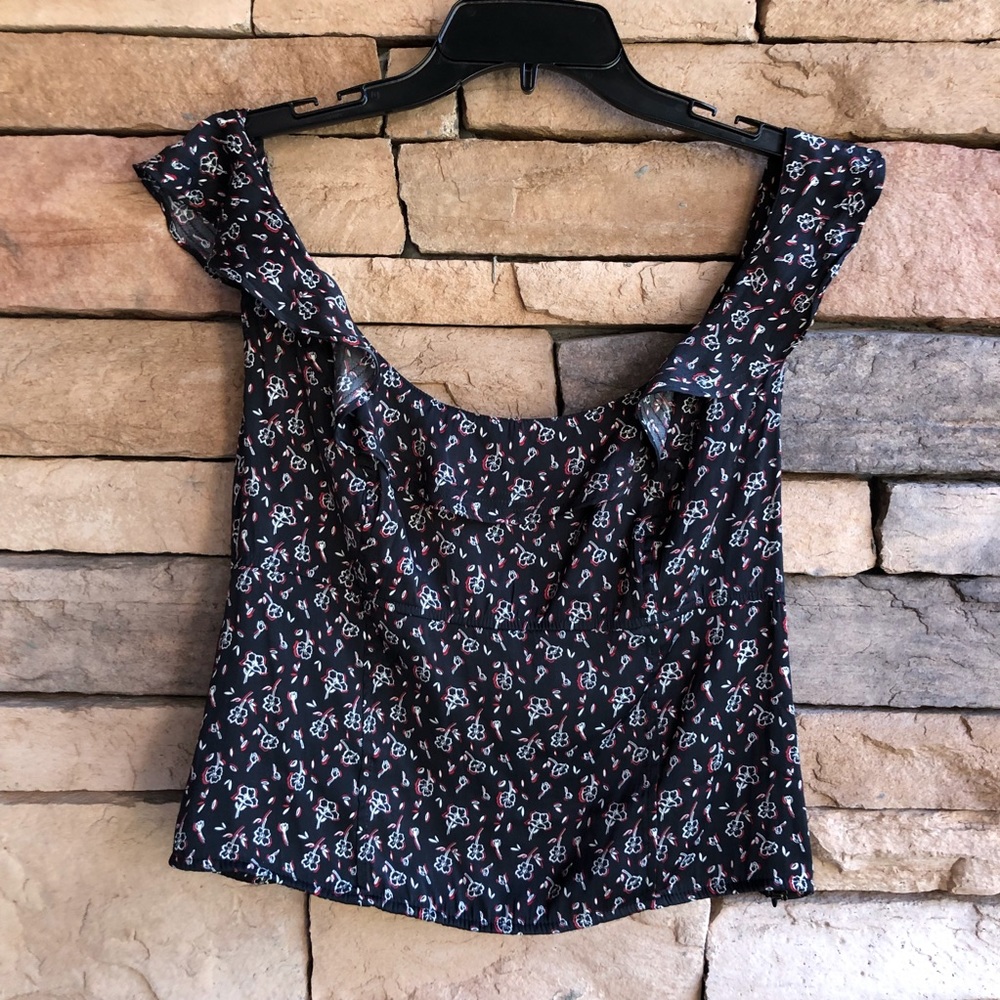 Free People black satin print crop tank top NWT Women Large